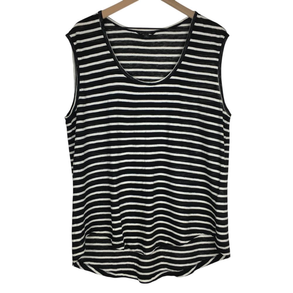 BANANA REPUBLIC Linen Cotton Muscle T Shirt Top Sleeveless Stripe Natural XL
